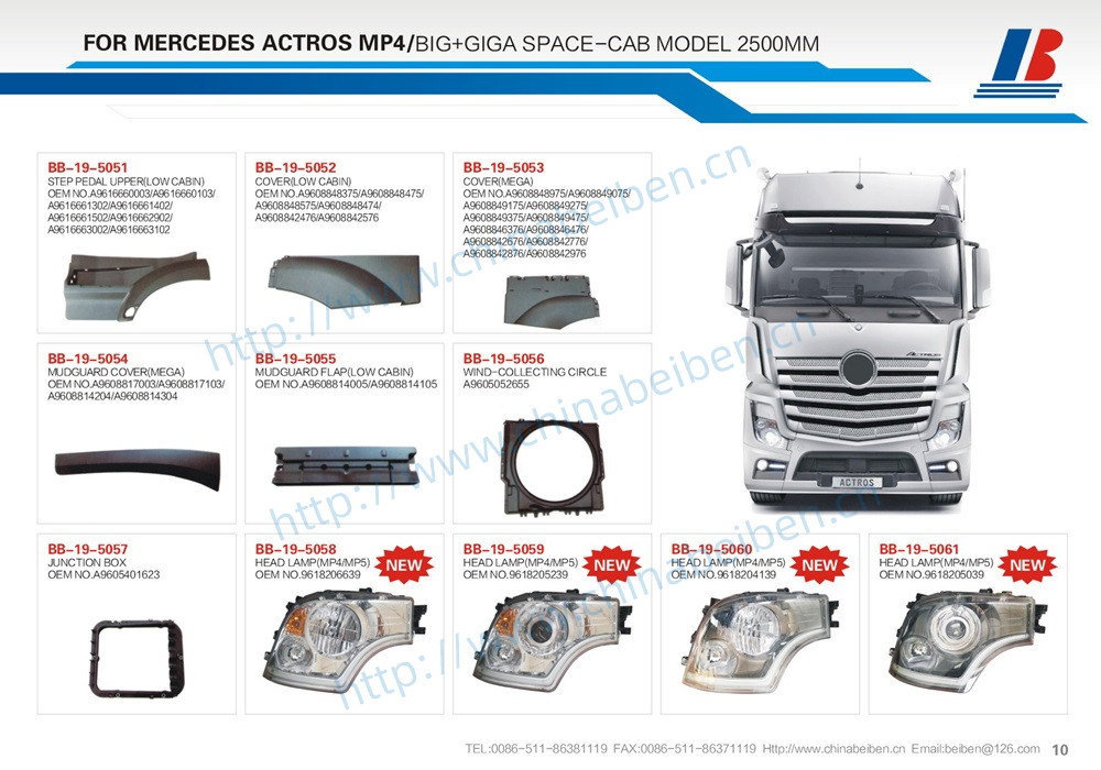 Pièces de carrosserie pour Mercedes Benz Actros MP4 Big+Giga Space-Cab  2500mm - Chine Pièces de camion, pièces de carrosserie de camion